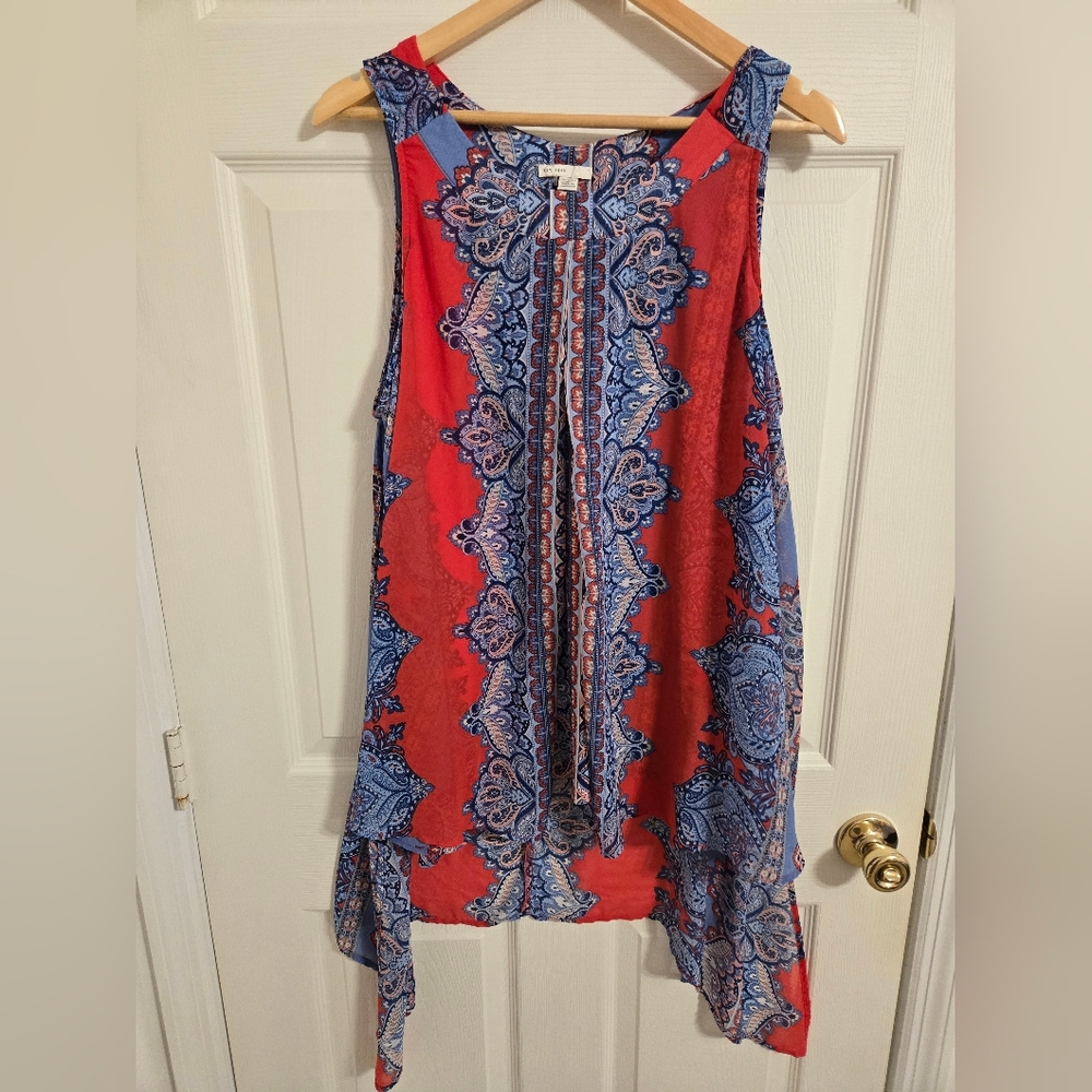 Cato Red and Blue Paisley Sleeveless Long Blouse Size 18/20 W
